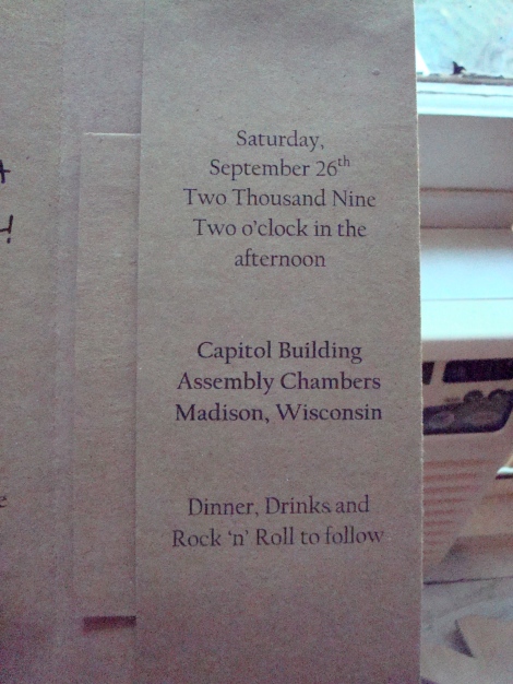 Inside flap of invitation, showing the date and time